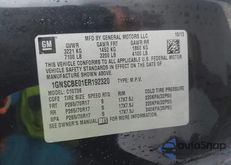 2014 Chevrolet Tahoe Lt from USA, damaged, VIN 1GNSCBE01ER192320